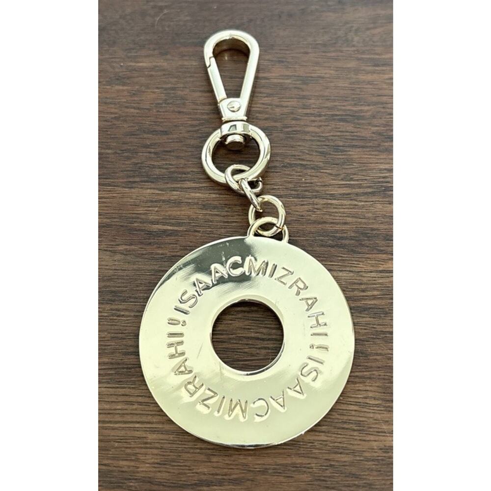 Isaac Mizrahi Designer Shiny Gold Tone Round Clip-On Keychain Purse Charm